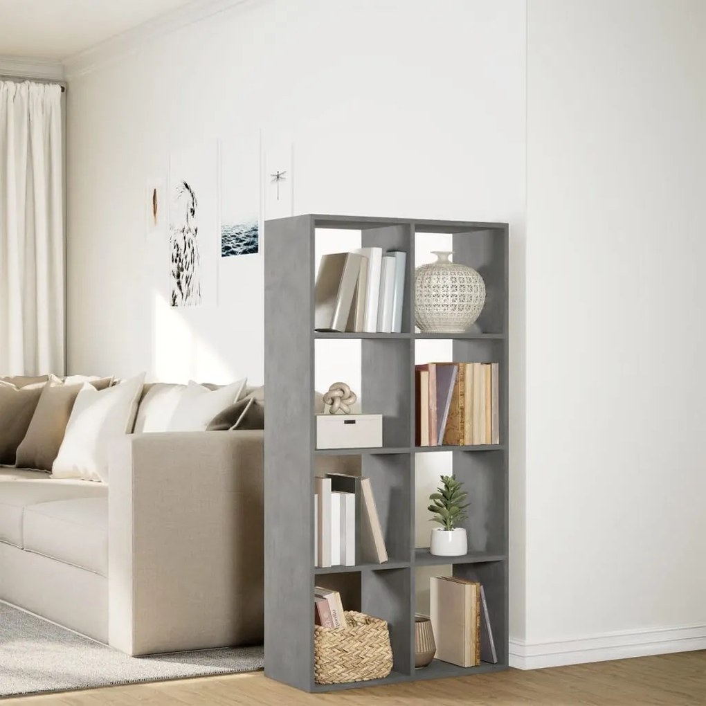 betonszürke szerelt fa elválasztó könyvespolc 69,5x29x137,5 cm