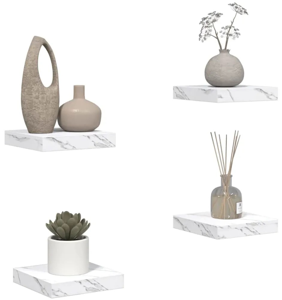 Falpolc tárolóval 4 pcs Fehér márvány 23 x 23,5 x 4 cm Faanyag