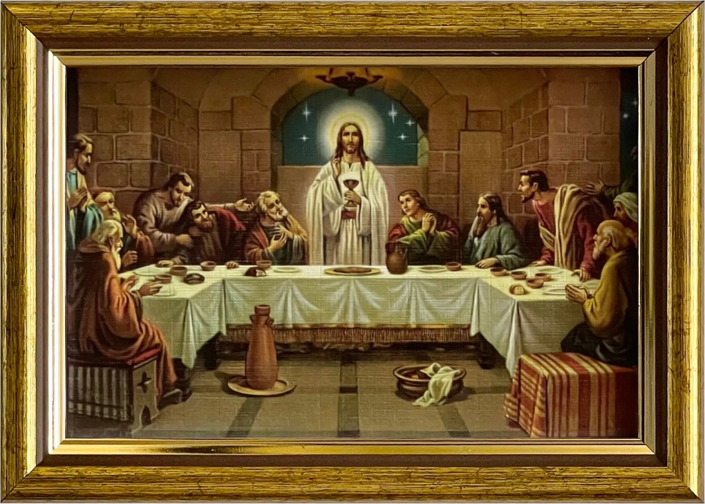 Vászonkép 13x18 Utolsó Vacsora Jézus Krisztus Arany Díszített Fa Keret