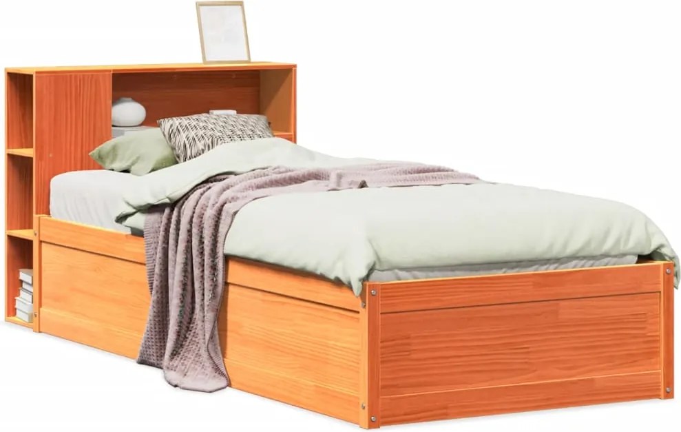 vidaXL viaszbarna tömör fenyőfa ágy matrac nélkül 75 x 190 cm