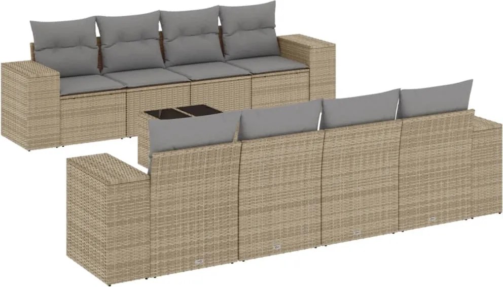 vidaXL 9 részes bézs polyrattan kerti ülőgarnitúra párnákkal