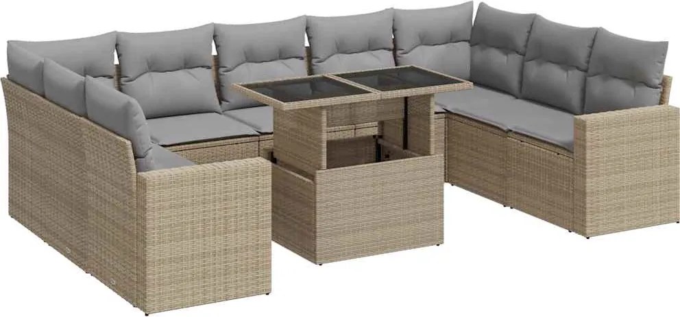 vidaXL 10 részes bézs polyrattan kerti ülőgarnitúra párnával