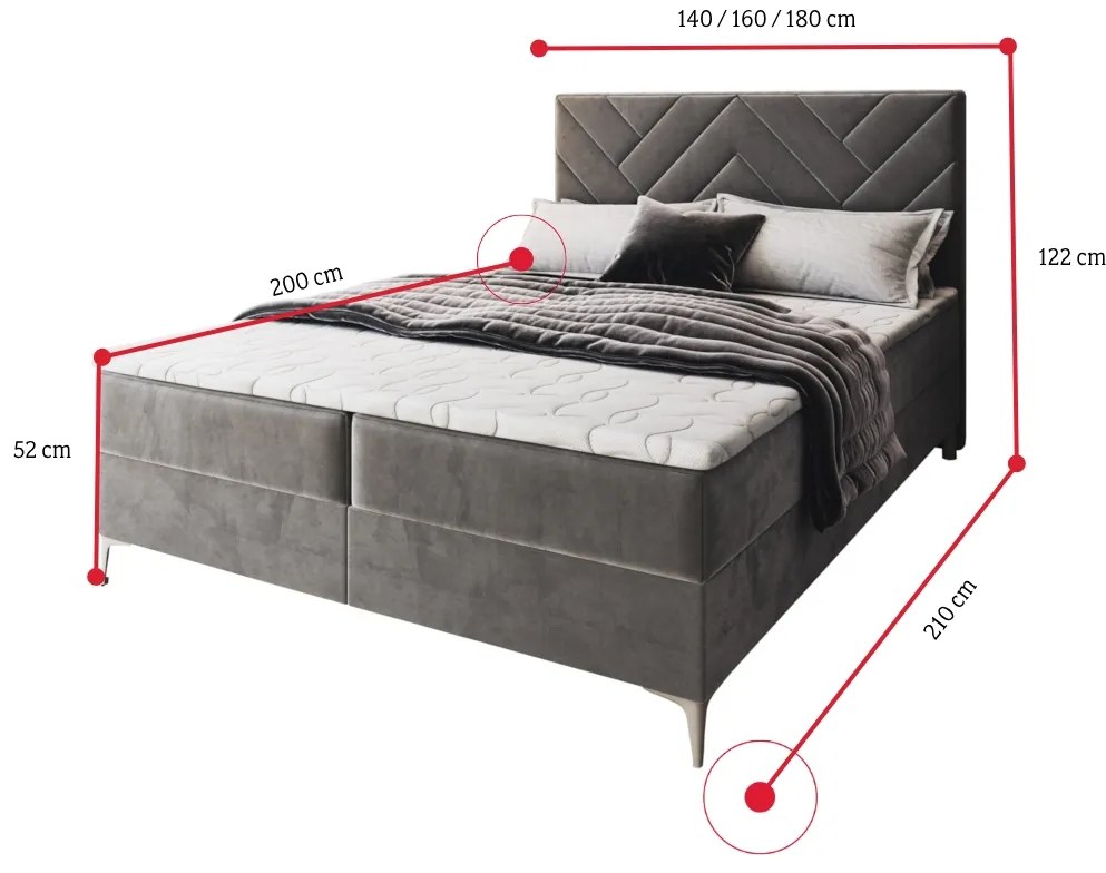 ROKOS kárpitozott boxspring ágy + topper, 180x200, malmo 05