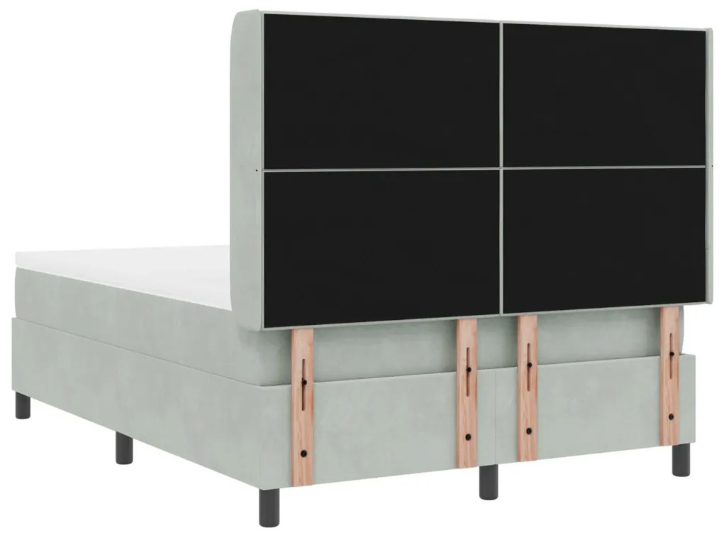 Boxspring Ágy Matrac + LED Fény Szürke 140x190 cm Bársony