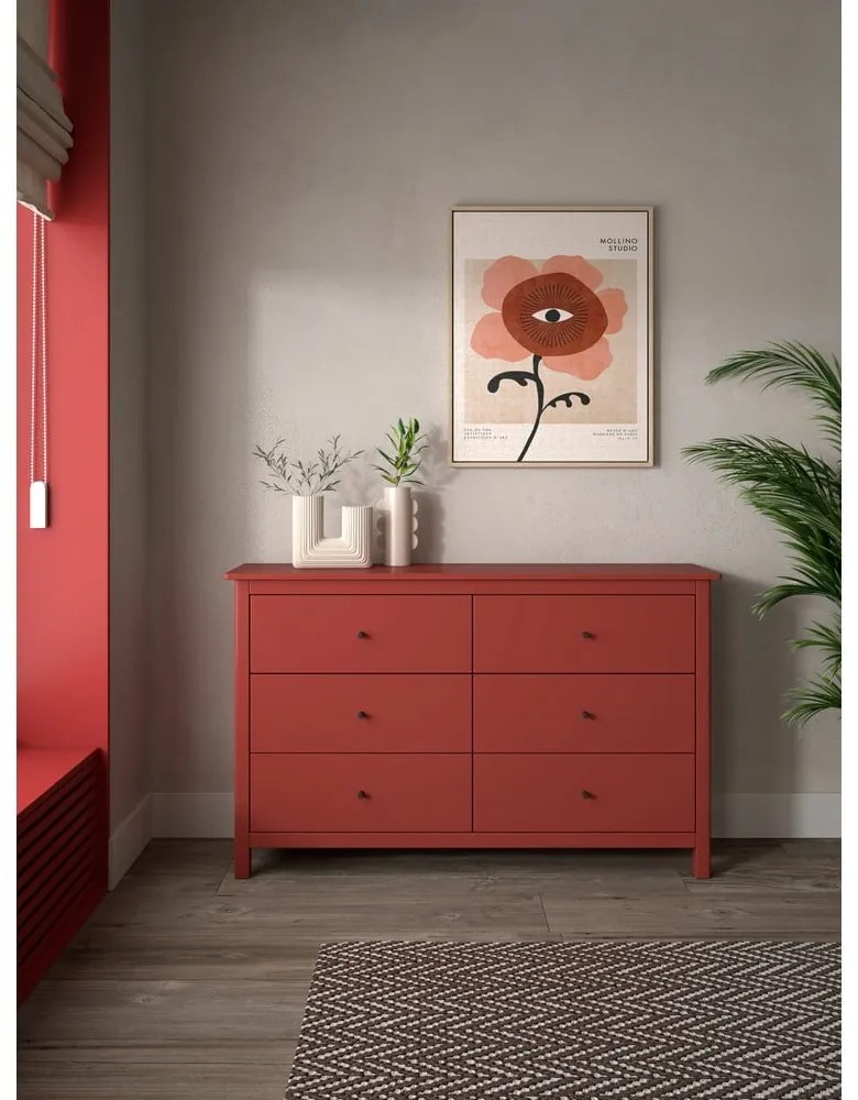 Piros borovi fenyő alacsony komód 130x80 cm Misti – Marckeric