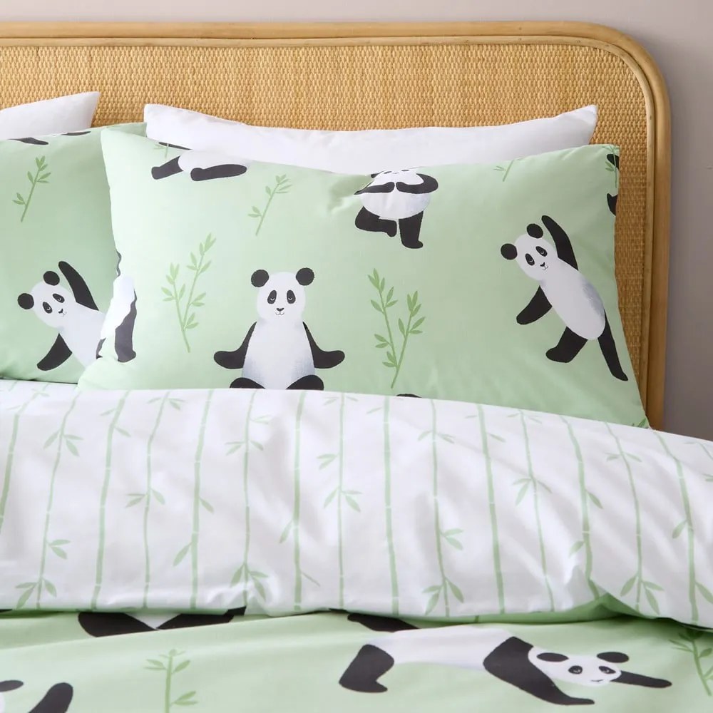 Zöld kétszemélyes gyerek ágyneműhuzat 200x200 cm Panda Paws – Catherine Lansfield