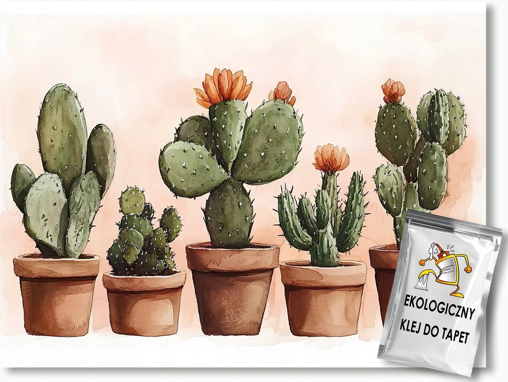 Fotótapéta Flizelina Akvarell Természet Növények Kaktuszok Virágok 254x184 ragasztó