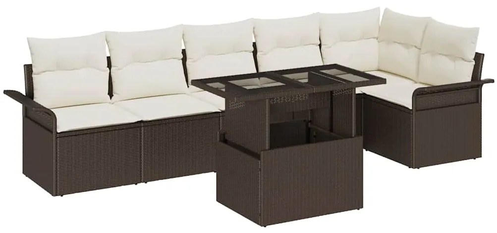 vidaXL Kerti Kanapé Szett párnával tárolóval 7 pcs Barna Poli rattan