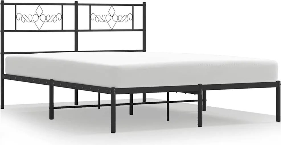 vidaXL fekete fém ágykeret fejtámlával 135 x 190 cm