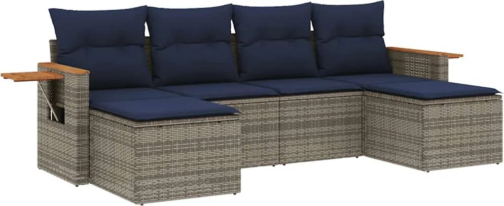 vidaXL 6 részes szürke polyrattan kerti ülőgarnitúra párnával