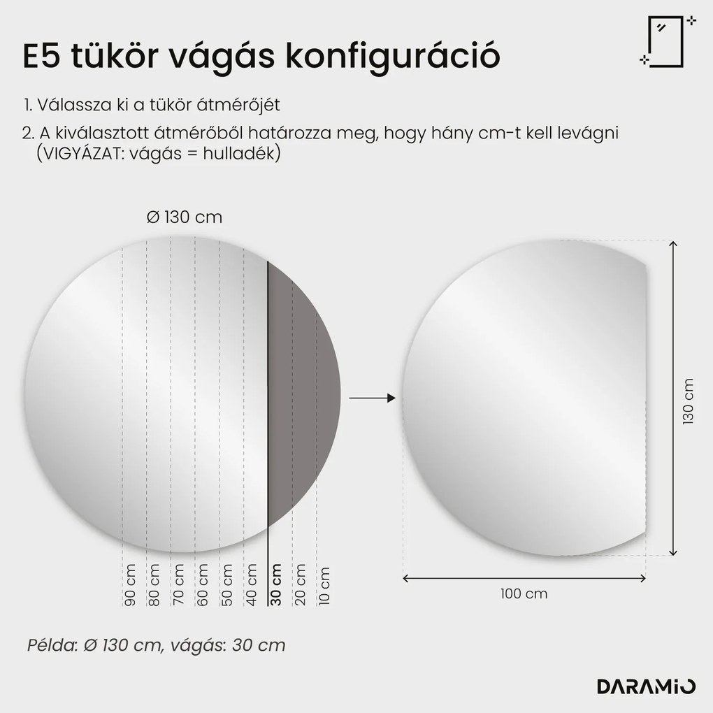 Félkör alakú tükör LED-világítással E5