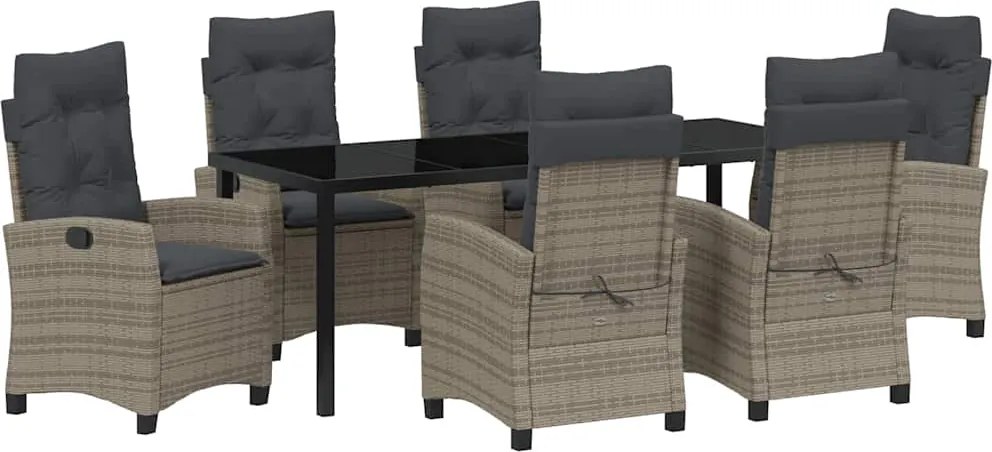 vidaXL Kert étkező szett párnával 7 pcs Szürke polirattan