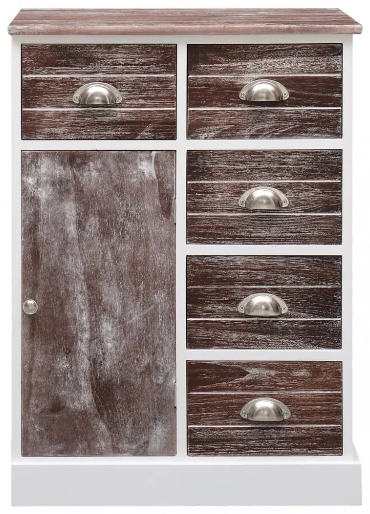 10-fiókos barna fa tálalószekrény 113 x 30 x 79 cm