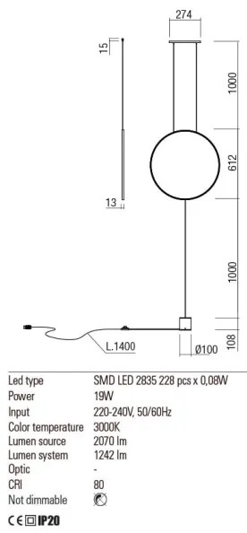 Redo 01-2197 - SLICK állólámpa LED/19W/230V fekete