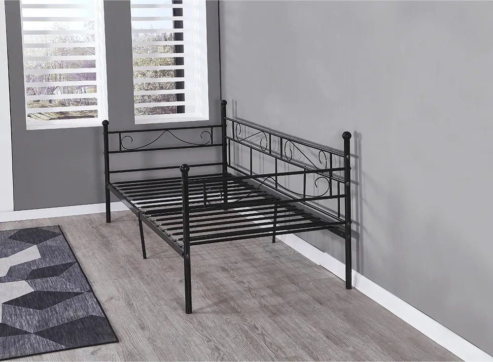 Fém kanapé - egyszemélyes ágy, fekete, 90x200, ROZALI