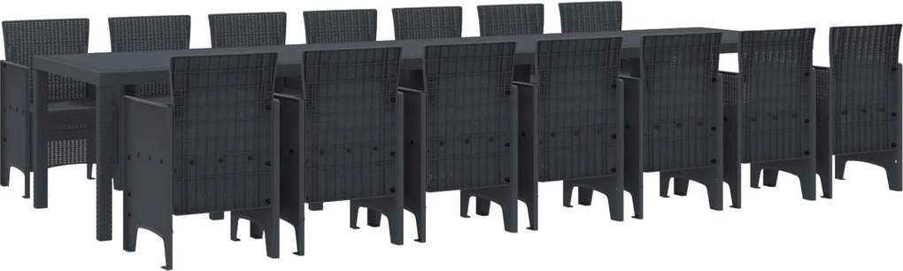vidaXL Kerti étkező szett párnákkal párnával 15 pcs Antracit PP