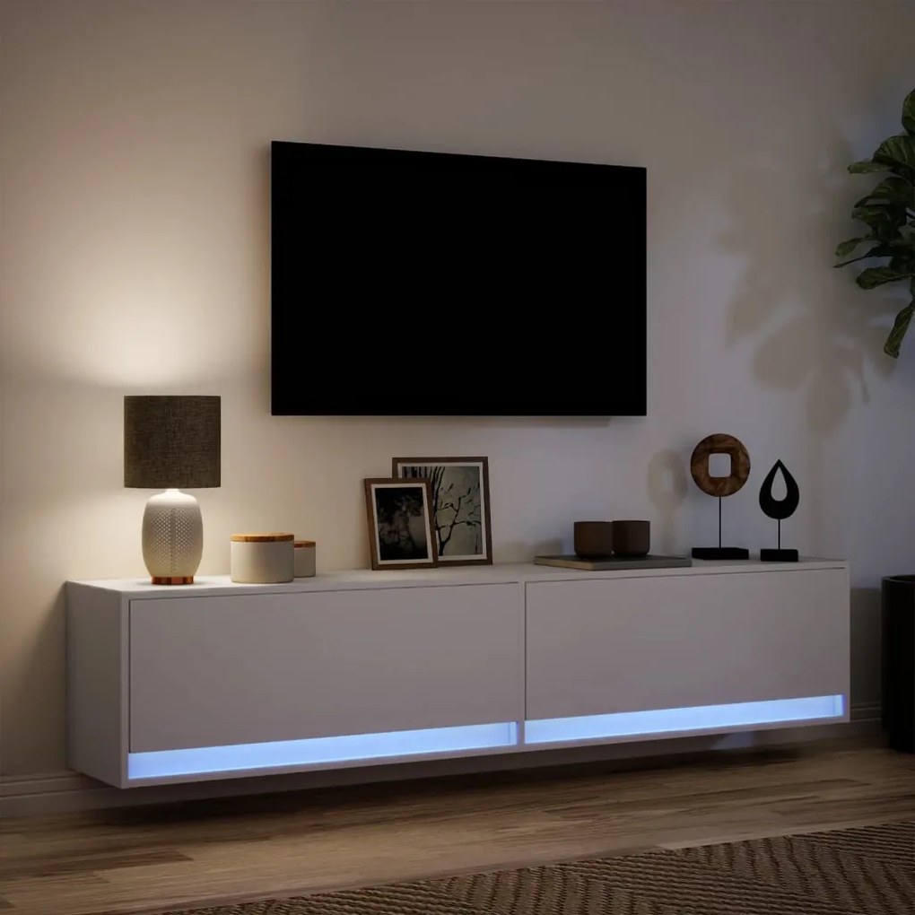 fehér falra szerelhető TV-szekrény LED-del 180 x 31 x 38 cm
