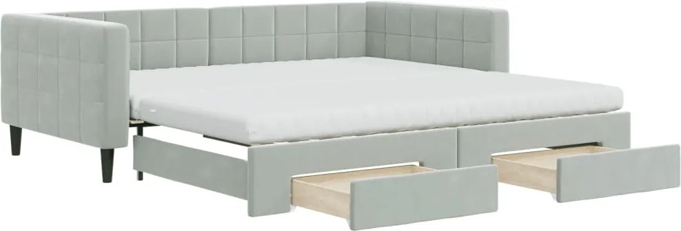 vidaXL világosszürke kihúzható bársony heverő fiókkal 100 x 200 cm