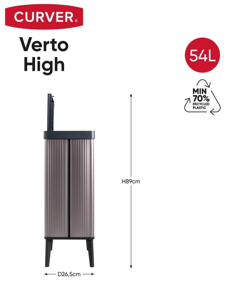 Rózsaszín újrahasznosított műanyag érintésre nyíló szemetes 54 l Verto High – Curver