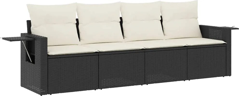 vidaXL 4 részes fekete polyrattan kerti ülőgarnitúra párnákkal