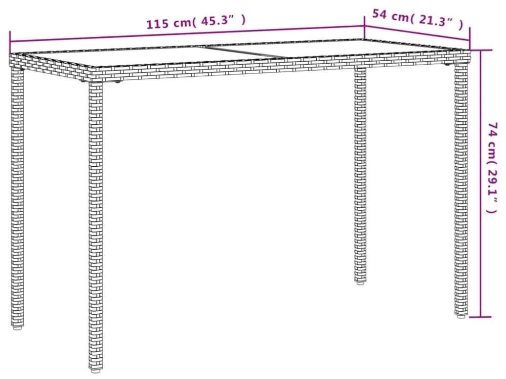 bézs polyrattan üveglapos kerti asztal 115x54x74 cm
