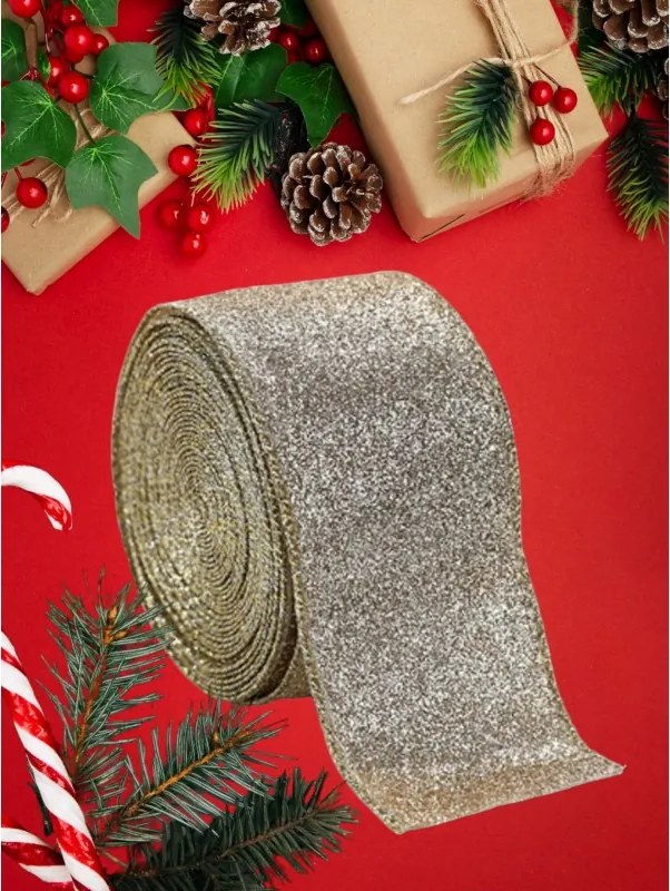 Karácsonyi szalag FESTIVE 5 cm x 2 m, arany-ezüst