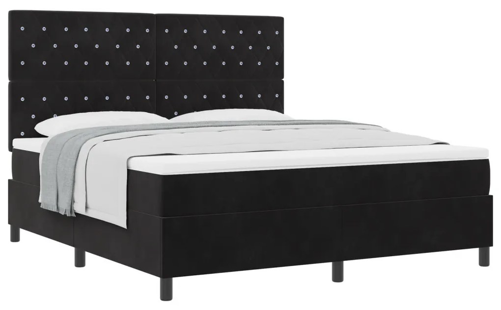 Boxspring Ágy Mattal Fekete Szuper King Bársony