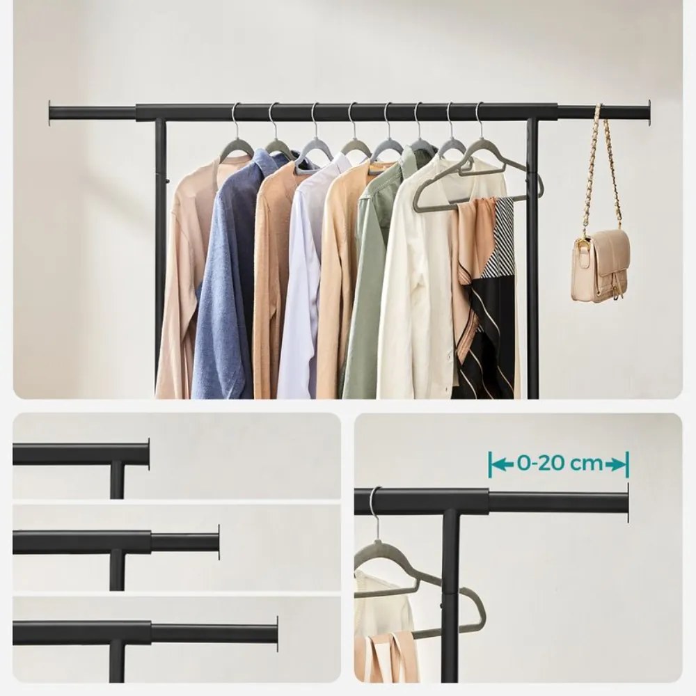 SongmicsHome INEZ ruhatartó állvány kerekekkel, max. 90kg, 83,5x45x160cm, fekete