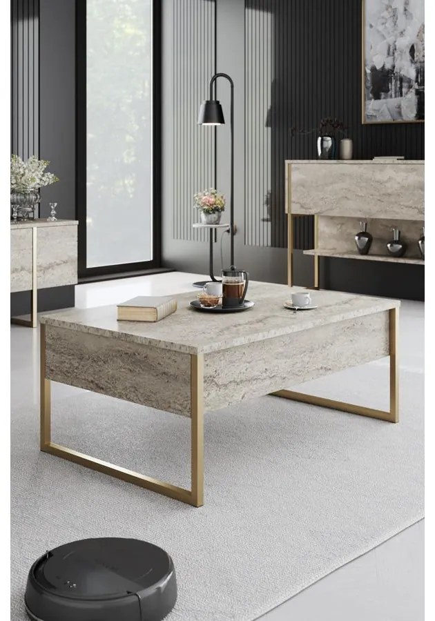 Dohányzóasztal Luxe - Travertine, Gold