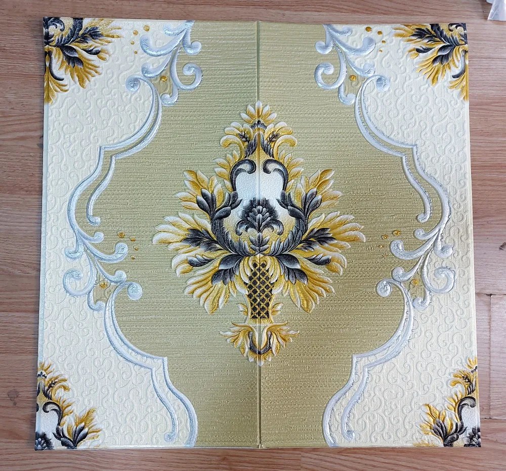10 Darab Öntapadós 3D falmatrica Tapéta Barokk Arany Virágok tégla mintával Osztrák - Német Szalon Stílusban 70x 70 x 0,6 cm-es méretben