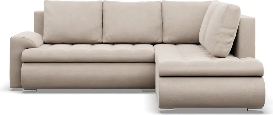 Tokio sarokkanapé, L alakú háttámlával, 2 ágyneműtartóval, bársony, jobboldali, bézs