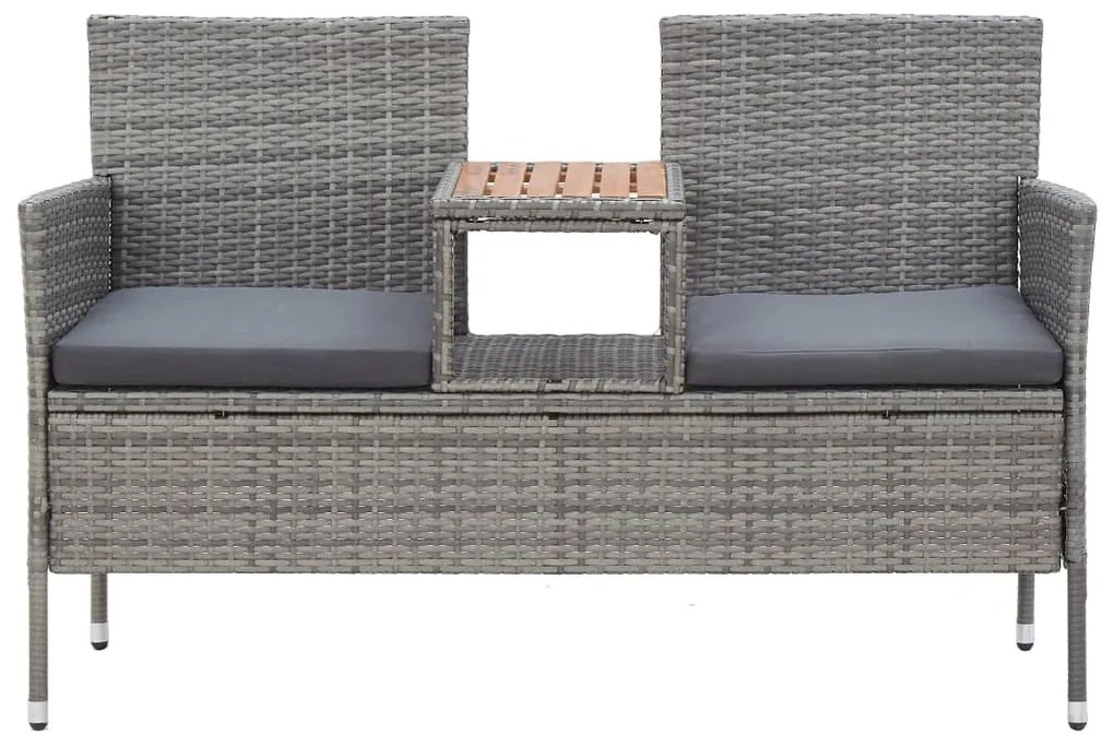 vidaXL kétszemélyes szürke polyrattan kerti pad teázóasztallal 143 cm