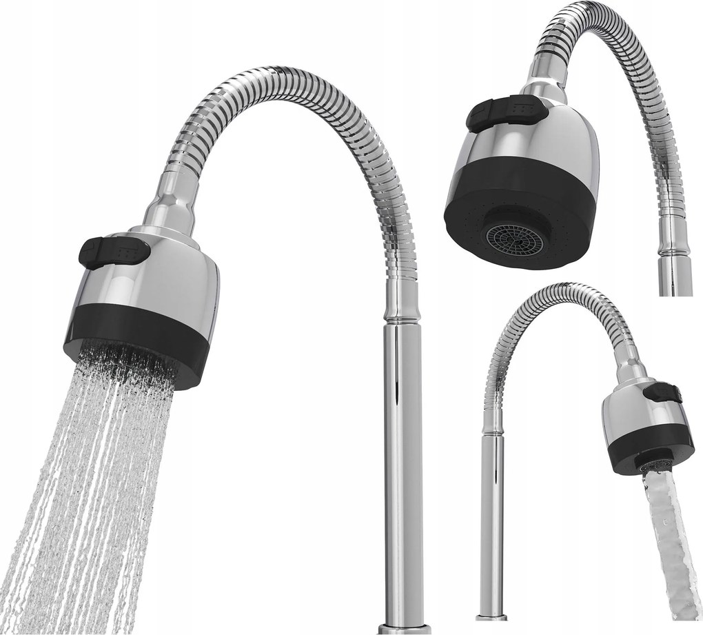 Flexibilis Kifolyócső Csaptelephez Állítható Ezüst Króm Konyhai Csaptelep