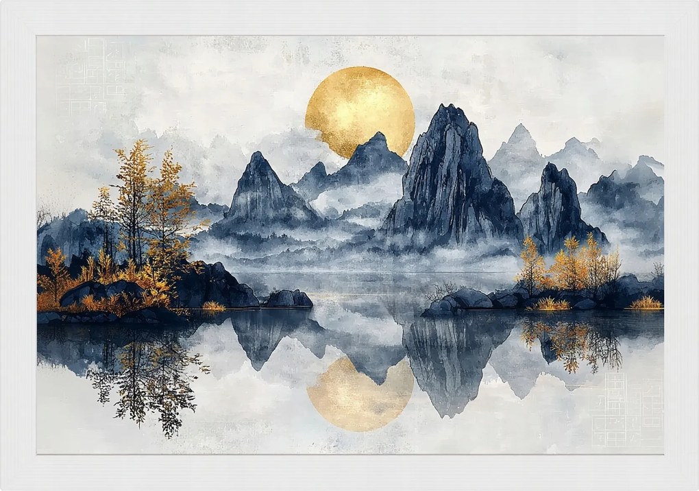 Poszter Keret Fa Hegyek Nap Tó Természet Zen Feng Shui 60x40