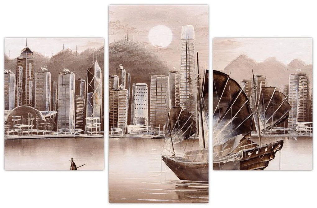 Kép - Victoria Harbour, Hong Kong, szépia hatás (90x60 cm)