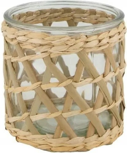 Üveg Gyertyatartó mécseshez rattan védőburkolattal