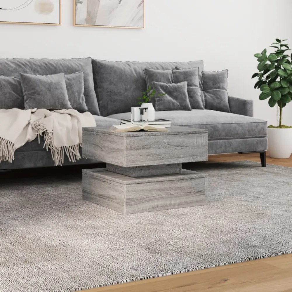 vidaXL szürke sonoma színű dohányzóasztal LED-lámpákkal 50x50x40 cm