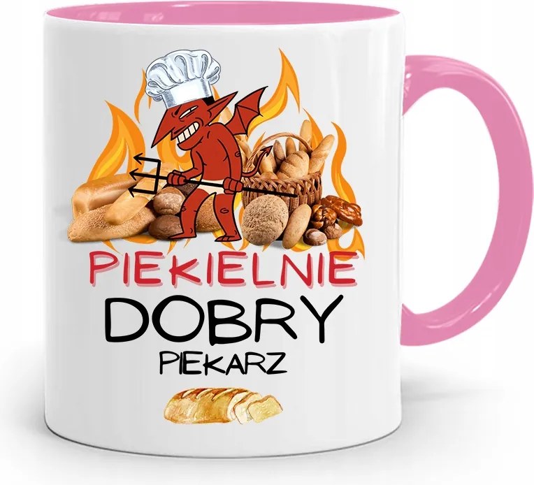 Rózsaszín Bögre Péknek Pokolian Jó Ajándék fényképes nyomtatással