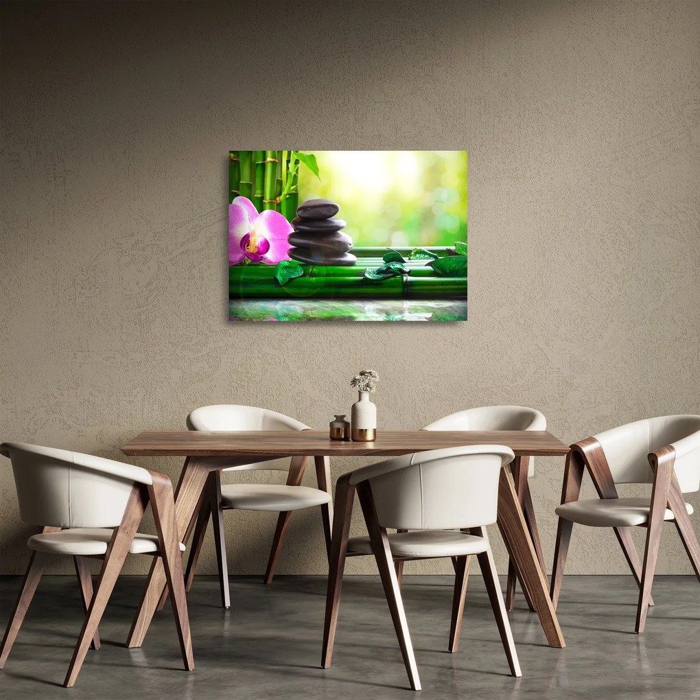 Kép a masszázs kövek és orchideák a vízen (üvegen) (70x50 cm)