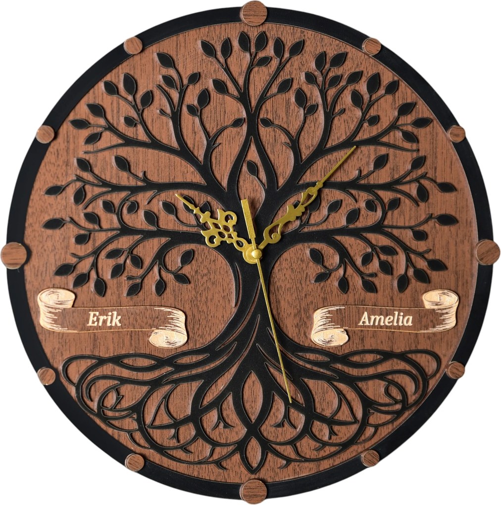 Személyre szabott Falióra Az Élet Fája 3D HandMade Fa 30 cm