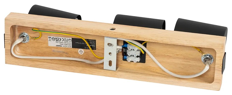 Mennyezeti lámpa fekete fával, 3-lámpás, állítható téglalap alakú - Jeana