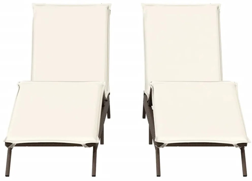 2 db barna polyrattan napozóágy párnával