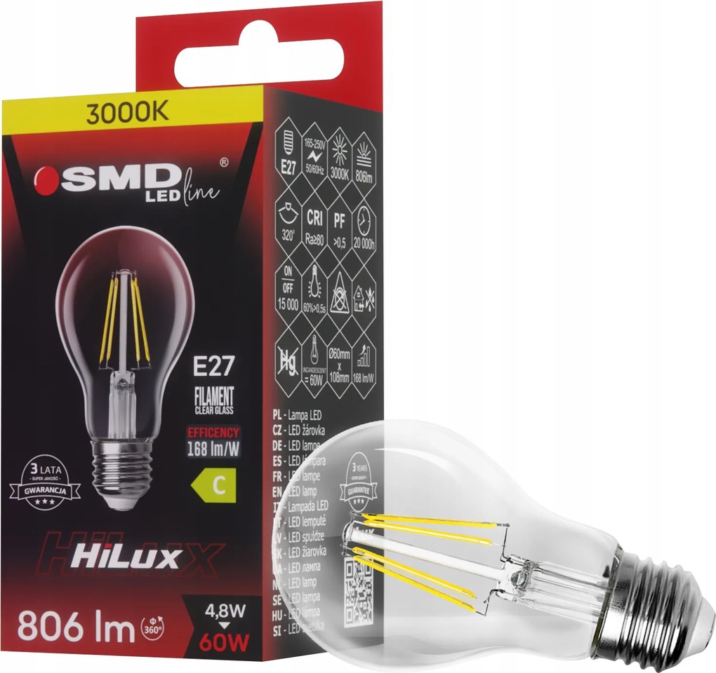 E27 Led Izzó 4,8W 60W HiLux 3000K Meleg Smd LEDline