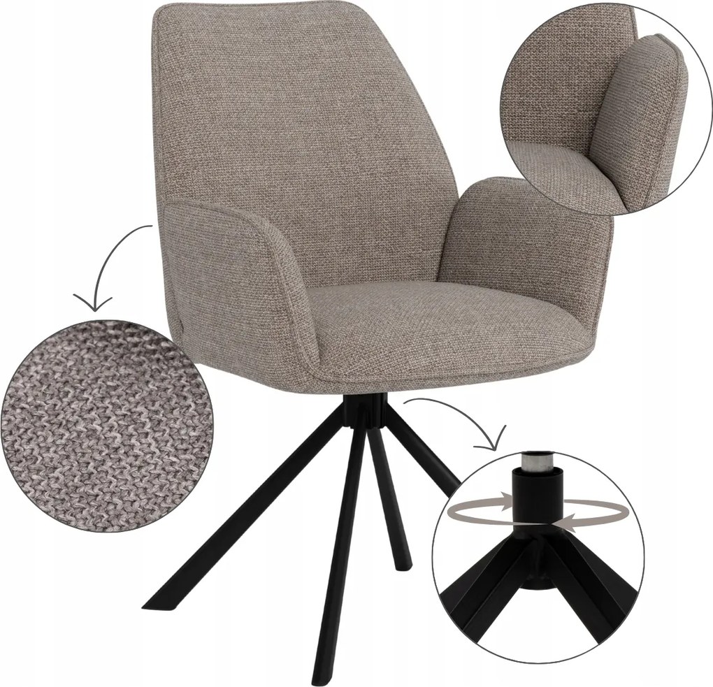 Kényelmes Taupe Forgószék Étkezőbe, kárpitozott háttámlával