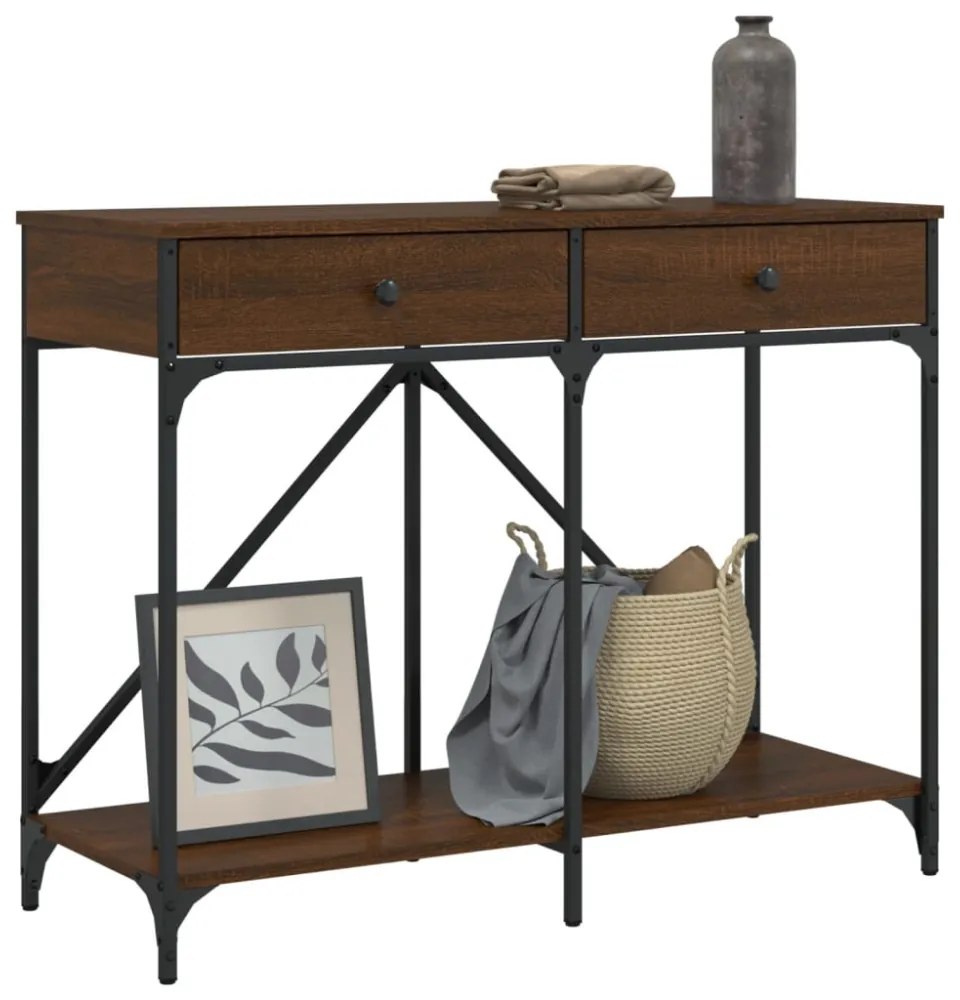 barna tölgyszínű szerelt fa tálalóasztal 100 x 39 x 78,5 cm