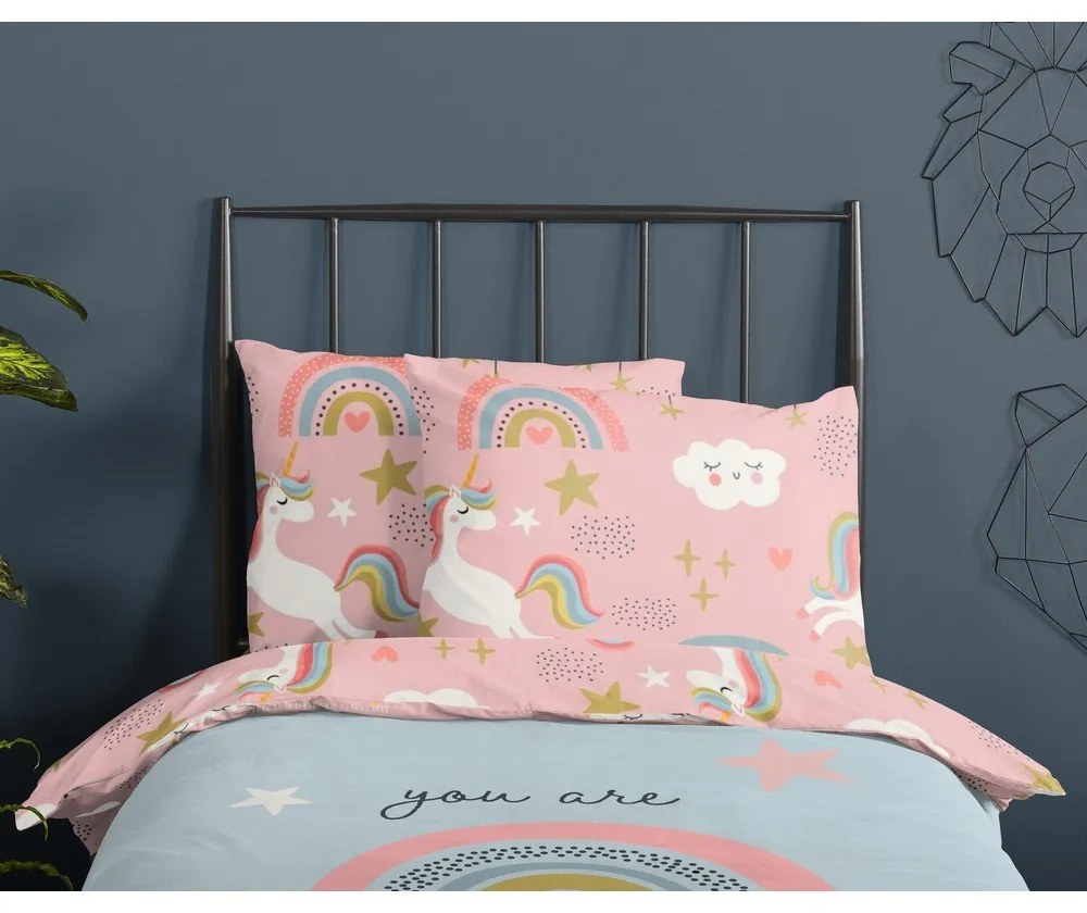 Kék-rózsaszín egyszemélyes pamut gyerek ágyneműhuzat 140x200 cm Suus – Good Morning