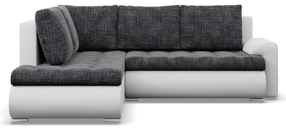 Tokio sarokkanapé, L alakú háttámlával, 2 ágyneműtartóval, fonott + műbőr, baloldali, sötétszürke - fehér
