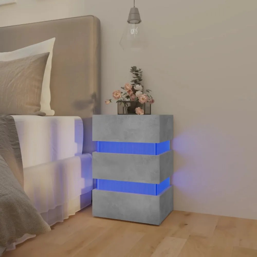 betonszürke szerelt fa LED-es éjjeliszekrény 45 x 35 x 67 cm