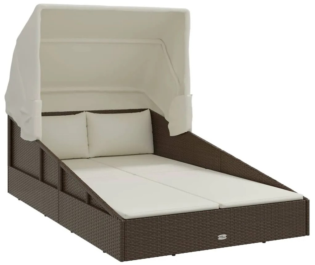 Barna polyrattan napozóágy összecsukható tetővel 200x114x128 cm