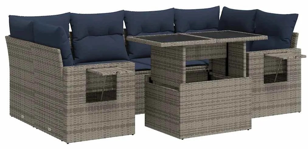 7 részes szürke polyrattan kerti ülőgarnitúra párnával